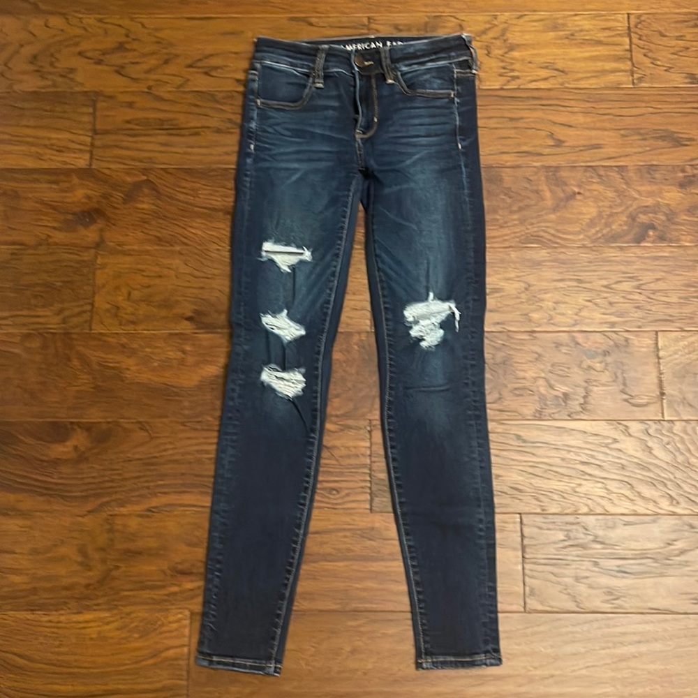 american eagle dark wash ripped jeggings